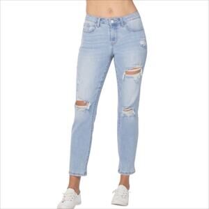 Judy Blue Light Wash Destroyed Mid Rise Boyfriend Fit Jeans Size 1/25